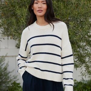 Jenni Kayne Chloe Crewneck Cotton Sweater Ivory Black Small